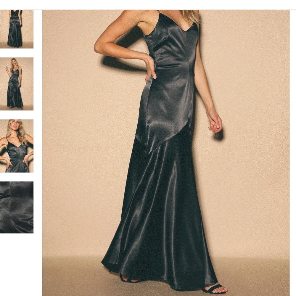 Lulus Buena Black Satin Sleeveless Maxi Dress